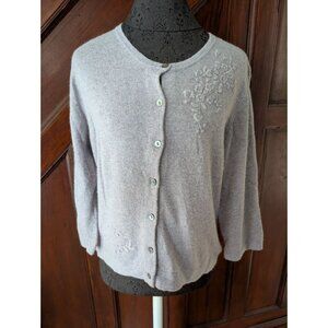 Apostrophe Womens Lavender Cardigan Floral Embroidery M Silk Cashmere Blend